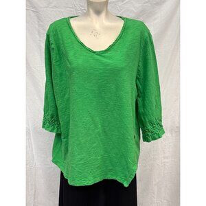 Erin London Womens Green 100% Cotton V-Neck Side Button Tee Size 2X‎ 3/4 Sleeve